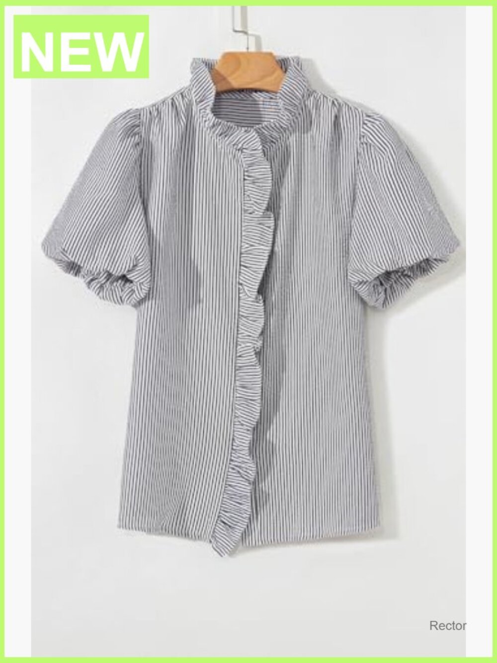 Button Down Ruffle Mock Neck Striped Long Sleeve Shirt Trendy Work Tops Blouse - Picture 3 of 7
